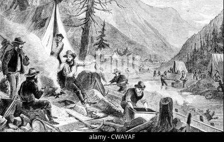 The Gold Rush, a gold miner camp in the Klondike, engraving 1898 Stock ...