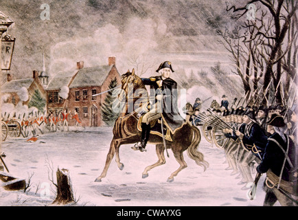 The Battle of Trenton, General George Washington on horseback, December 25, 1776 Stock Photo