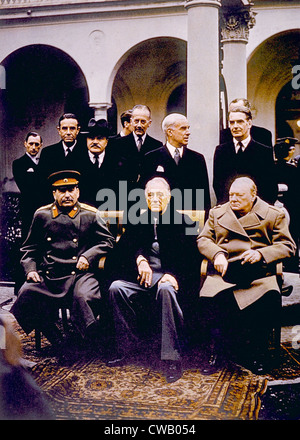 The Yalta Conference, (seated) Joseph Stalin, Franklin D. Roosevelt, Winston Churchill, February, 1945 Stock Photo