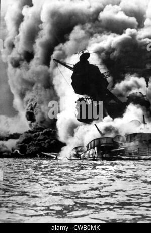 World War II, Pearl Harbor, Hawaii, the destruction of the USS Arizona, December 7, 1941, official U.S. Navy photograph Stock Photo