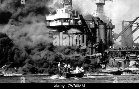 World War II, Pearl Harbor, Hawaii, the destruction of the USS West Virginia, December 7, 1941, official U.S. Navy photograph Stock Photo