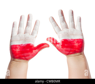 Fan happy girl with painted hands and polish flag Stock Photo