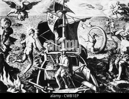 Ferdinand Magellan on his ship Stock Photo