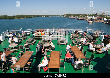 aland islands mariehamn harbor island baltic sea ferry ferries passenger passengers sweden finland between tourist tourists Stock Photo