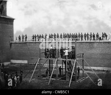 The assassination of President Abraham Lincoln, adjusting the ropes for hanging the conspirators, Washington DC, photograph by Stock Photo