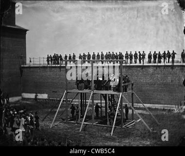 The assassination of President Abraham Lincoln, General John F. Hartranft reading the death warrant to the conspirators on the Stock Photo