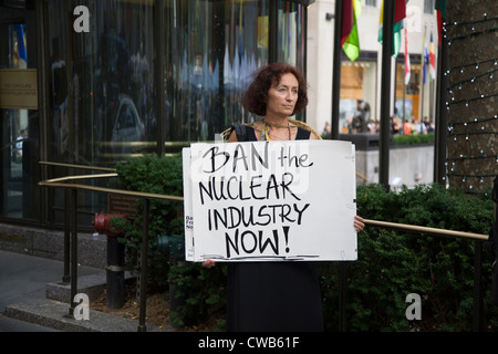 On the 67th anniversary of the dropping of the atomic bomb on Hiroshima, antinuke demonstrators speak out at Rockefeller Center