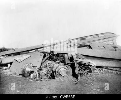 View of the great railroad wreck, Chatsworth horror, Engine 13 and Mr. Armstrong's private car, August 11, 1887 Stock Photo