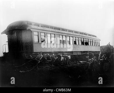 View of the great railroad wreck, Chatsworth horror, sleeper 'Tunis' from the south, August 11, 1887 Stock Photo