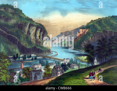 Harper's Ferry. View of Harpers Ferry, Va.(from the Potomac side). hand-colored lithograph, Currier & Ives, late 19th century. Stock Photo