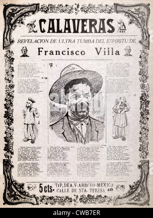 Pancho Villa. 'Calaveras, revelation from beyond the grave of the spirit of Francisco Villa'. An anti-Villa broadside detailing Stock Photo