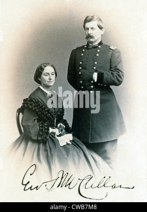 General George B. McClellan and his wife, Ellen Mary Marcy. Carte de visite signed by Gen. McClellan, 1862 Stock Photo