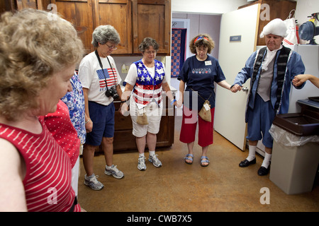Volunteer teachers pray before start of "Vacation Liberty School" session near Austin, Texas Stock Photo