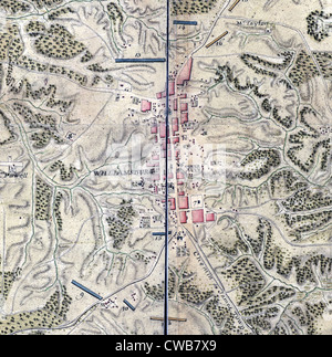 Map of Williamsburg in Virginia. The College of William and Mary is marked #5. Drawn by du Chesnoy for Lafayette. September 1781 Stock Photo