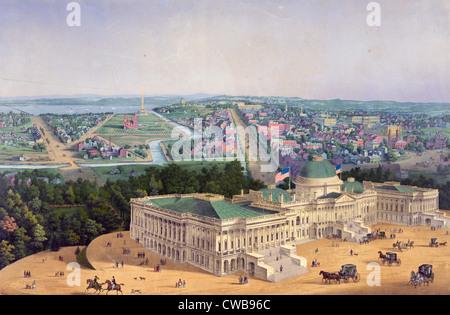 Washington, D.C. Bird's-eye view showing the grounds of the Capitol, District of Columbia. 1852 Stock Photo