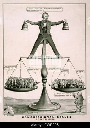 Zachary Taylor. Congressional scales. A true balance. A satire on President Zachary Taylor's attempts to balance Southern and Stock Photo