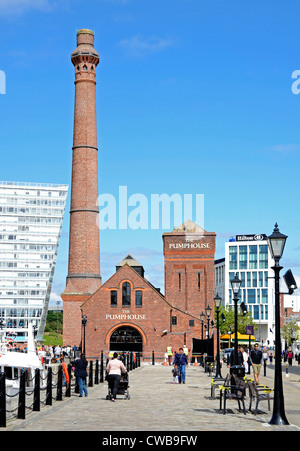The old Pumphouse at the Albert Dock in Liverpool, UK has been restored and is now a Pub and restaurant Stock Photo