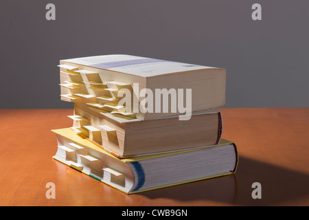 a book with many yellow reminders Stock Photo