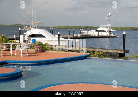 The Marina Puesta del Sol with 30 luxury suites & full-service marina is the top resort on the Pacific coast of Nicaragua. Stock Photo