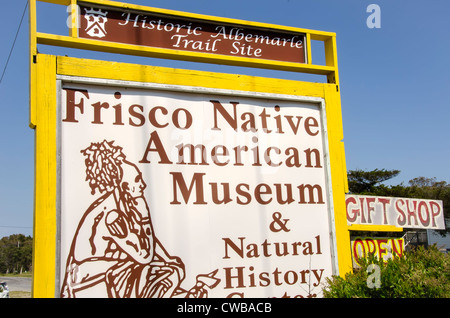 Frisco Native American Museum & Natural History Center Sign at Village of Frisco, North Carolina, on the Outer Banks Stock Photo