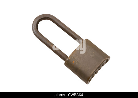 Old padlock isolated on white background. Stock Photo