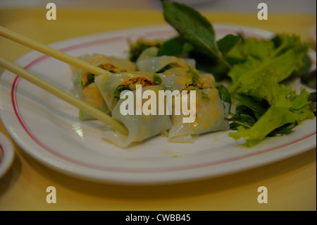 guay tiew lui suan ( thai spring rolls stuffed with minced pork,carrot,onion ,herbs and spices) Stock Photo