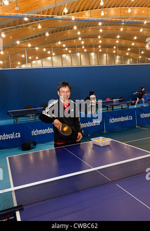 Ping Pong (table tennis) instruction at Richmond Olympic Oval, used for speed ice skating races during 2010 winter olympics Stock Photo