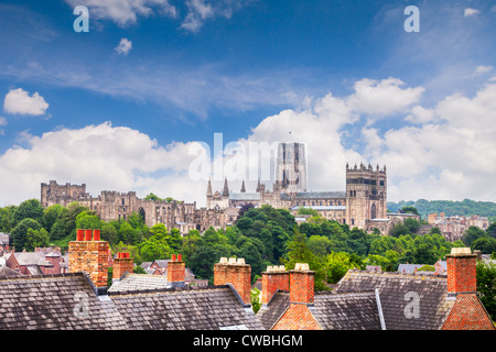 Durham Cathedral and Castle. viewed over the rooftops of the city. Stock Photo