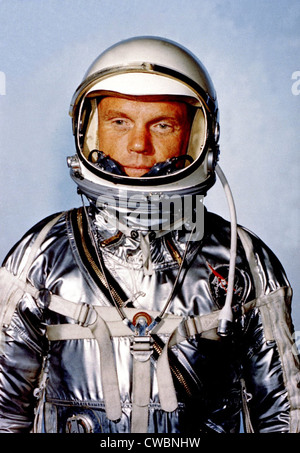 Astronaut John H. Glenn Jr. (Lt. Colonel, USMC) in his silver Mercury spacesuit at Cape Canaveral.  Glenn spent 5 hours in Stock Photo