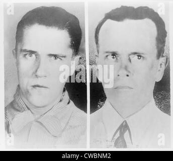 Alvin Francis 'Creepy Karpis' Karpowic (left) and Arthur R. 'Doc' Barker mugshots (right). The two Barker Gang members were Stock Photo