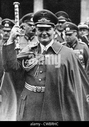 Hermann Goering (1893-1946), holding up his Fieldmarshall's baton at Air Force day parade. March 1, 1938. Stock Photo