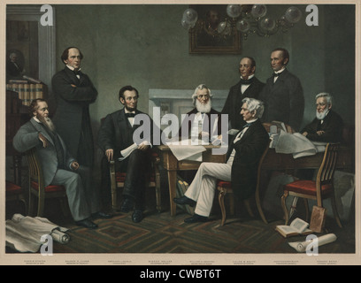 The first reading of the Emancipation Proclamation before the cabinet, July 22, 1862. Left to right: Edwin Stanton, Salmon Stock Photo
