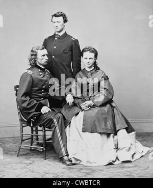 George Armstrong Custer, seated with his wife Elizabeth and his brother, Thomas W. Custer. Several movies have been based on Stock Photo