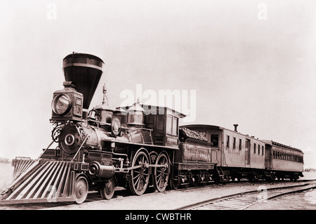 'William Crooks' a 1861 locomotive of the Great Northern Railway with tender and cars. The tender is a special car to carry Stock Photo