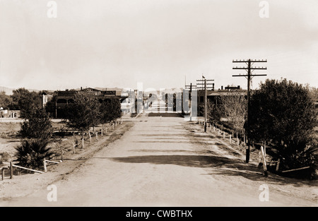 Fremont Street in Las Vegas, Nevada, before the construction of Hoover Dam, Lake Mead and legalized gambling. Ca. 1920 Stock Photo