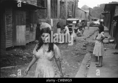 A street in the slum area of the hill town of Lares, in western Puerto Rico. January 1942 photograph by Jack Delano. Stock Photo