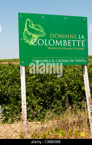 Sign for Domaine La Colombette wine producers in Languedoc, Southern France. Stock Photo