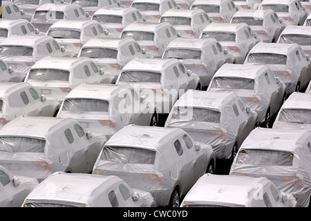 Packaged, brand-new BMW X3 in the port of Bremerhaven Stock Photo