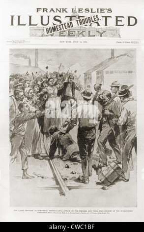 Great Battle of Homestead. Strikers and their sympathizers attack Pinkerton men who had been granted safe passage out of Stock Photo