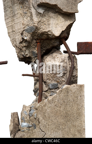 Broken concrete pillars and steel structures seen. Stock Photo