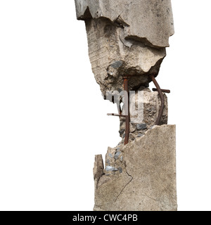 Broken concrete pillars and steel structures seen. Stock Photo