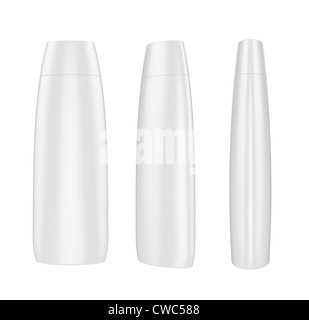 Different views of plastic shampoo bottle 3D render isolated on white ...