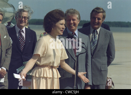 Rosalynn Carter speaks upon her return from her politically substantial diplomatic trip to Latin America. She met with leaders Stock Photo