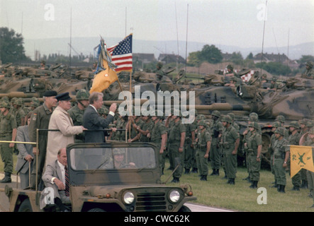 Present Jimmy Carter and Helmut Schmidt review NATO troops and weapons of the US Brigade '76 and the German Panzer Division 14. Stock Photo