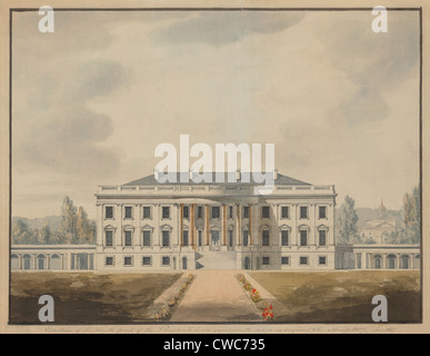The White House in 1817. View of the South Portico in a proposed renovation by Benjamin Latrobe. Stock Photo