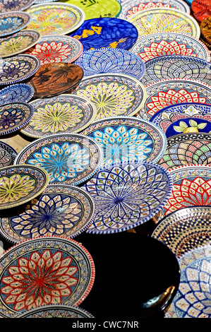 Handmade Tunisian decorated plates in a marketplace Stock Photo