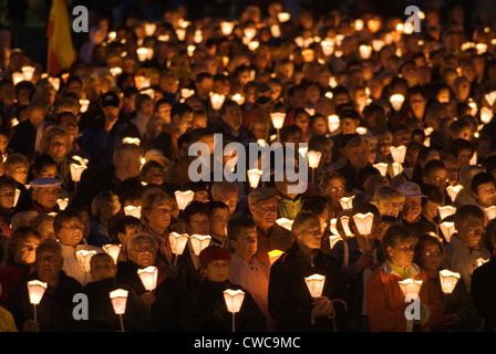 Nightly candlelight procession in Lourdes, France Stock Photo