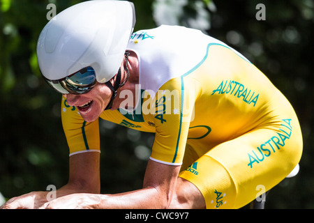 Michael Rogers of Australia racing in the Olympic Time Trial at London 2012. Stock Photo