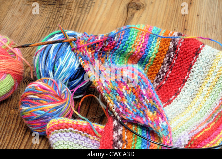 Multi-colored wool ready for knitting
