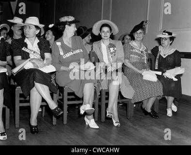 Lady Bird Johnson (3rd from left) sits with women at a campaign rally during husband Lyndon Johnson first unsuccessful run for Stock Photo